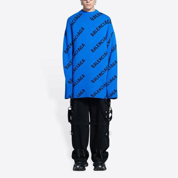 Свитер all over logo crewneck wool knit sweater 'blue' Balenciaga, синий — фото 2
