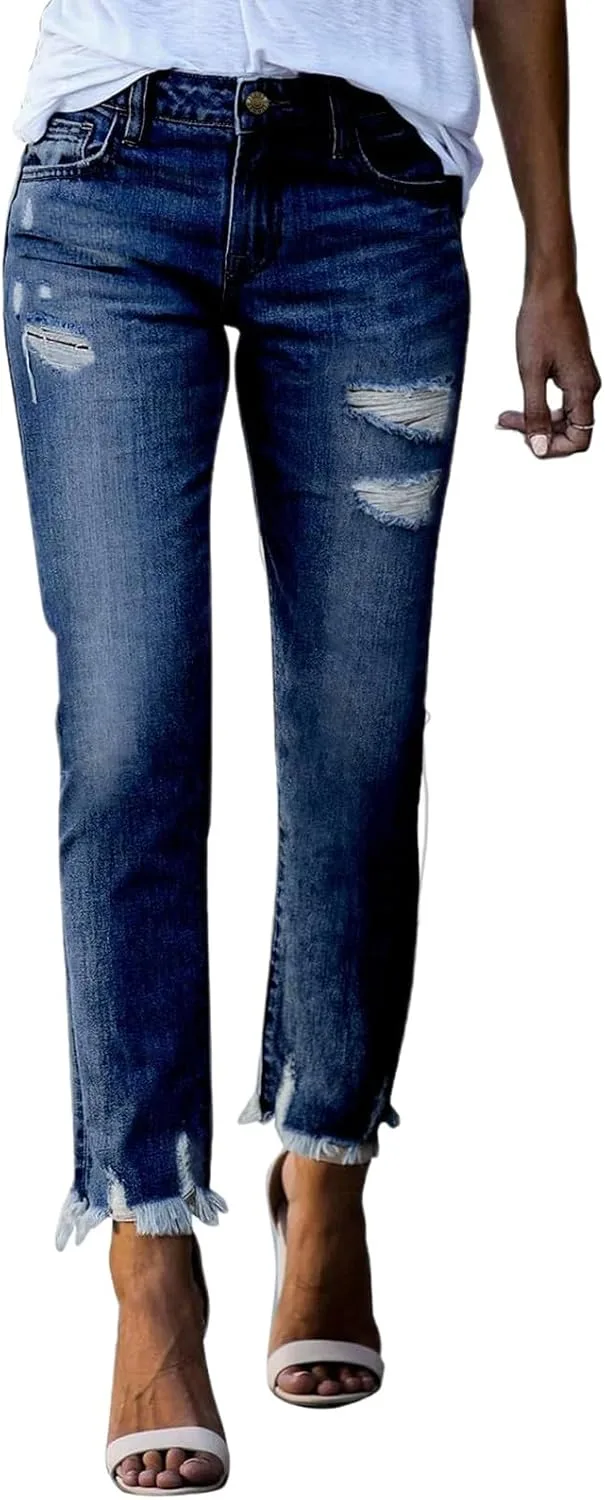 

Женские джинсы Boyfriend с высокой талией, прямые, рваные