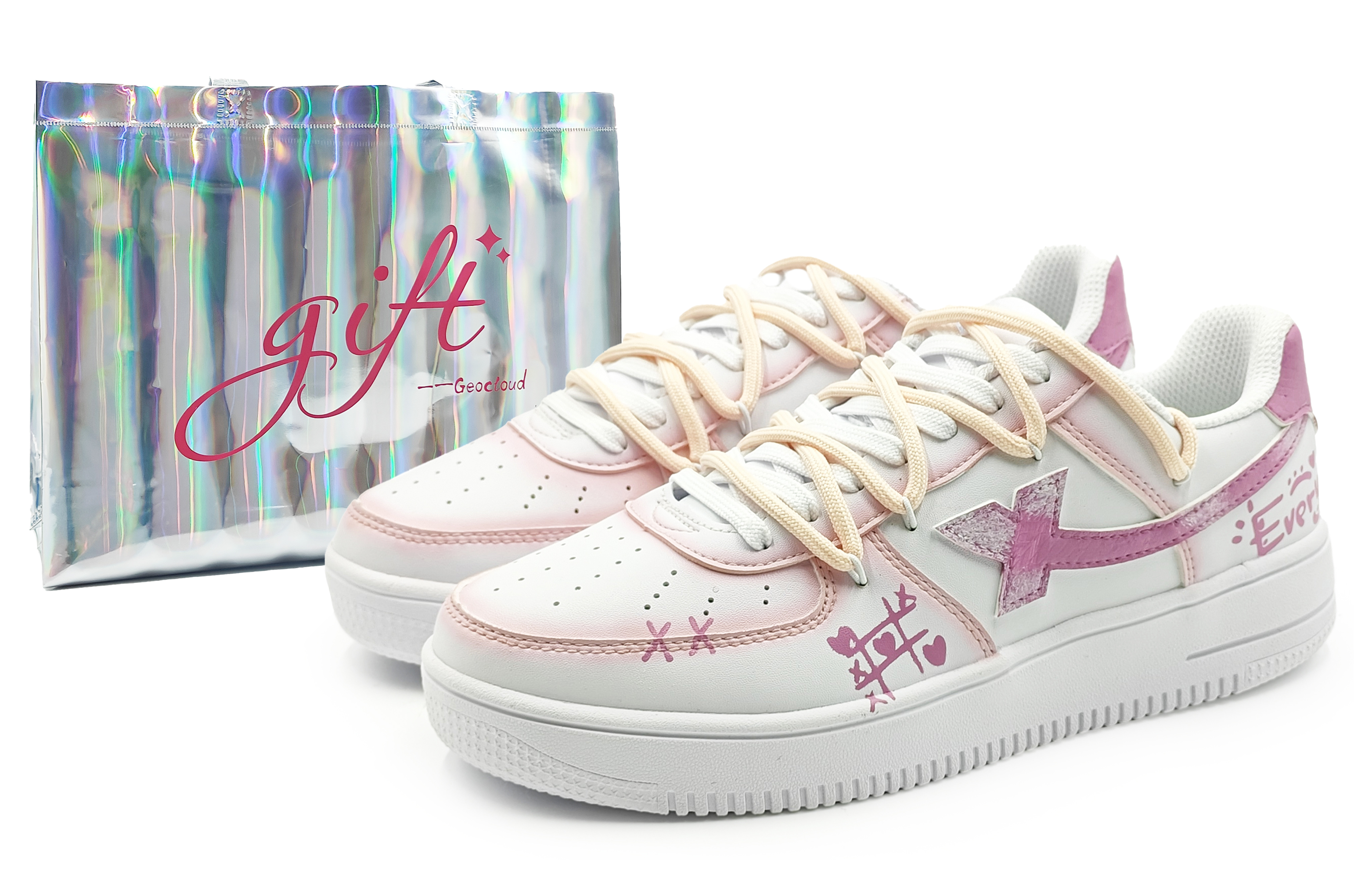 

XTEP Низкие кроссовки для скейтбординга Air Force One с противоскользящим и износостойким покрытием, мужские, розовые, белые