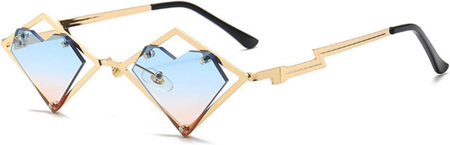 

Солнцезащитные очки без оправы Helena Love Heart, винтажные, конфетного цвета, женские, с полой оправой, панк-очки, для вечеринок, с защитой от УФ-излучения UV400, Blue