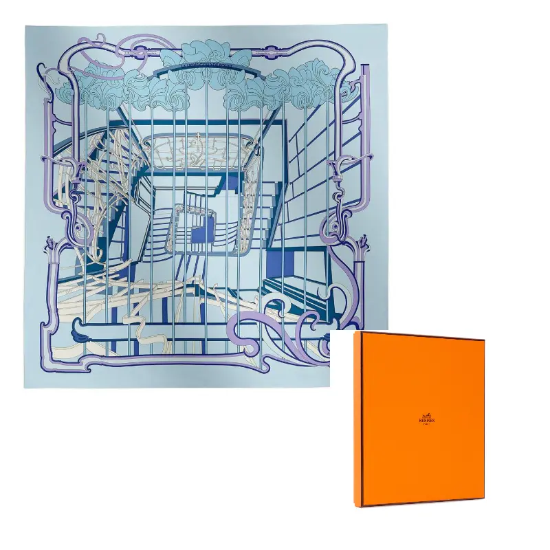 

HERMES Шёлковый шарф унисекс синий, Blue