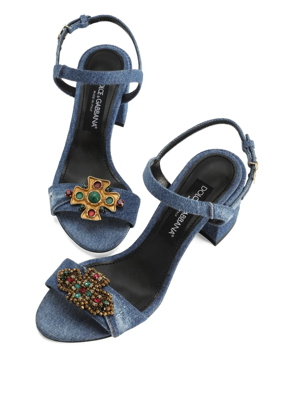 Декорированные босоножки на блочном каблуке DOLCE & GABBANA, синий — фото 4