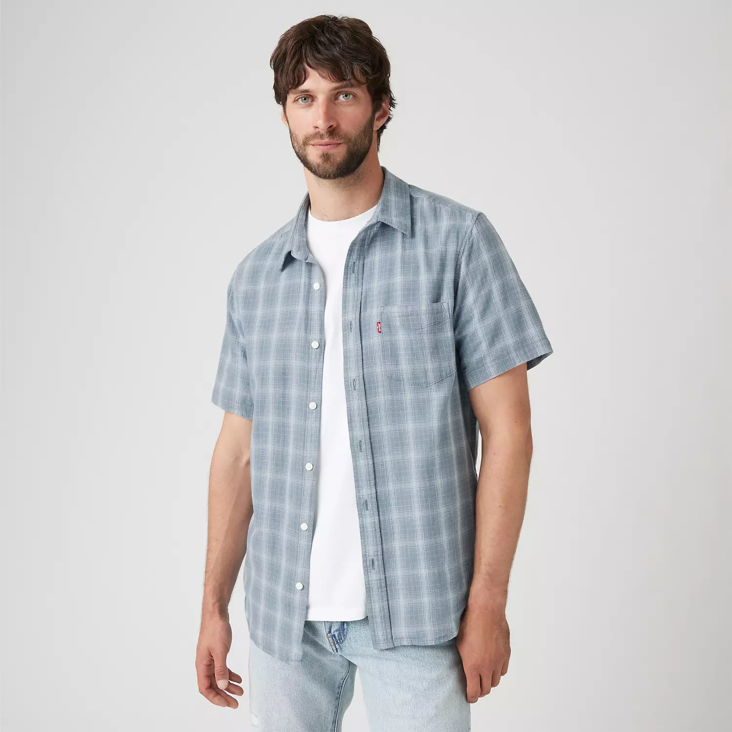 

Рубашка с коротким рукавом Sunset из хлопка и льна с одним карманом Levi's, цвет Leon Plaid Bright White - Blue