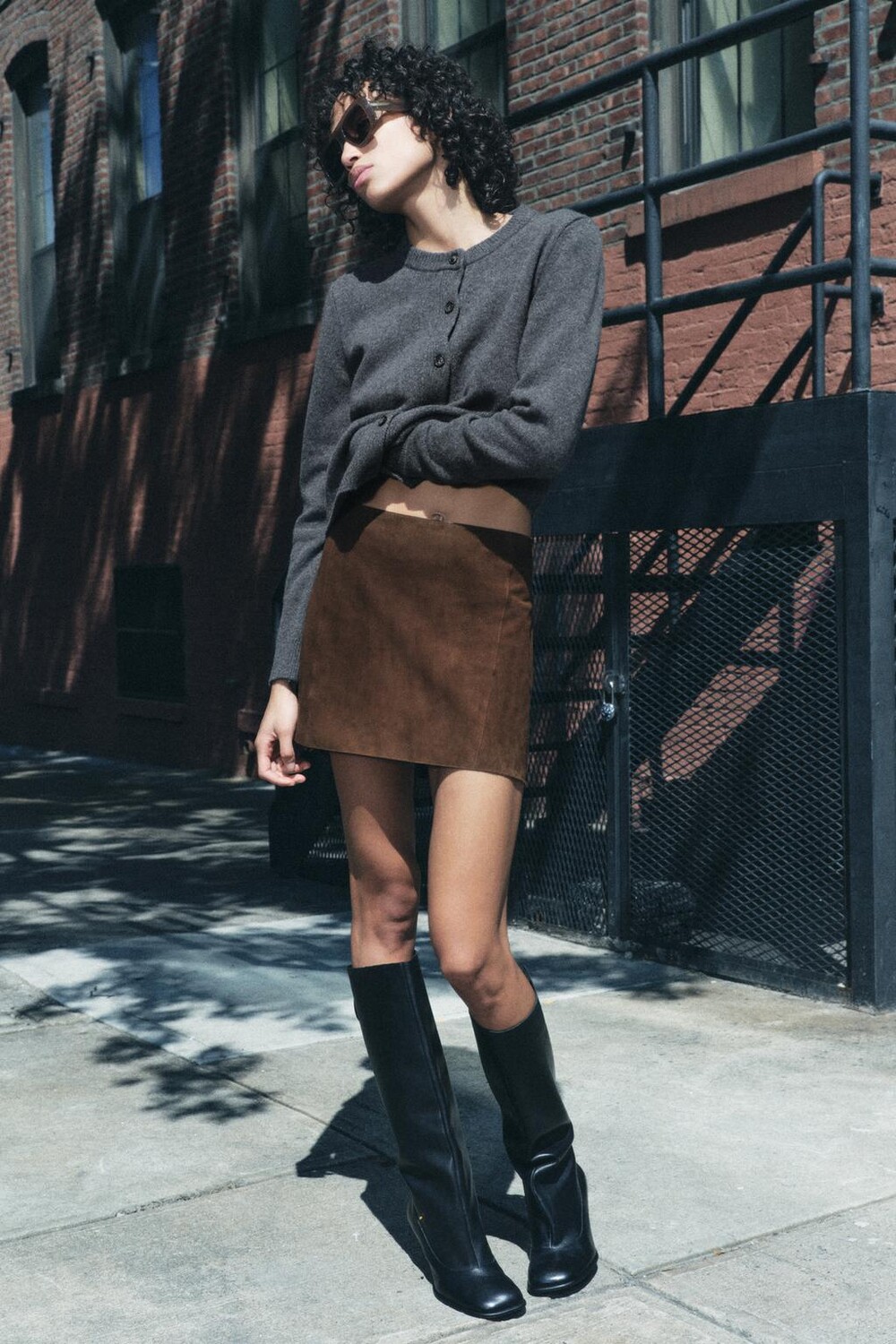 

Кашемировый вязаный кардиган ZARA, средне-серый