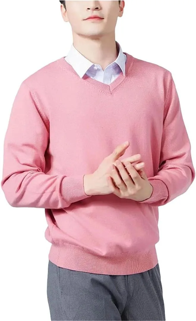 

Мужской вязаный свитер с V-образным вырезом из смеси кашемира и шерсти, свободный и мягкий