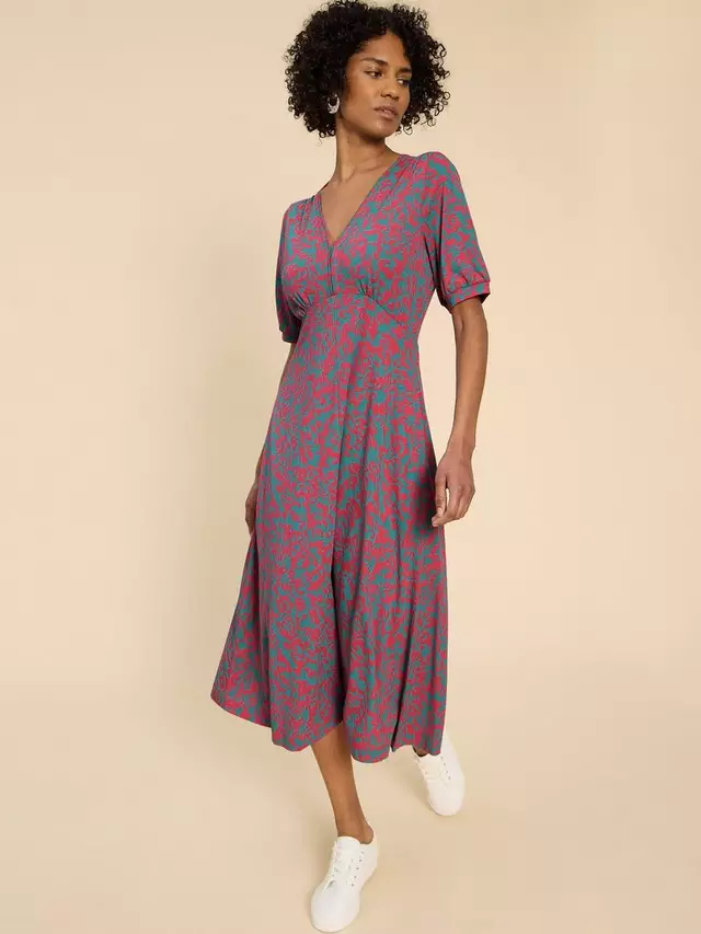 

Платье White Stuff Megan Leopard Print Empire Line Midi, цвет pink/grey