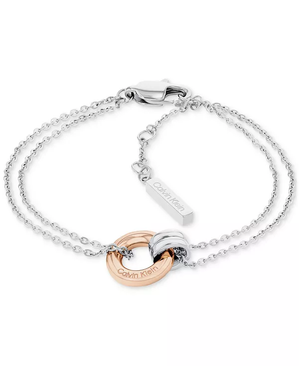 

Двухцветный браслет из нержавеющей стали с логотипом и двойным звеном цепи Calvin Klein, gold