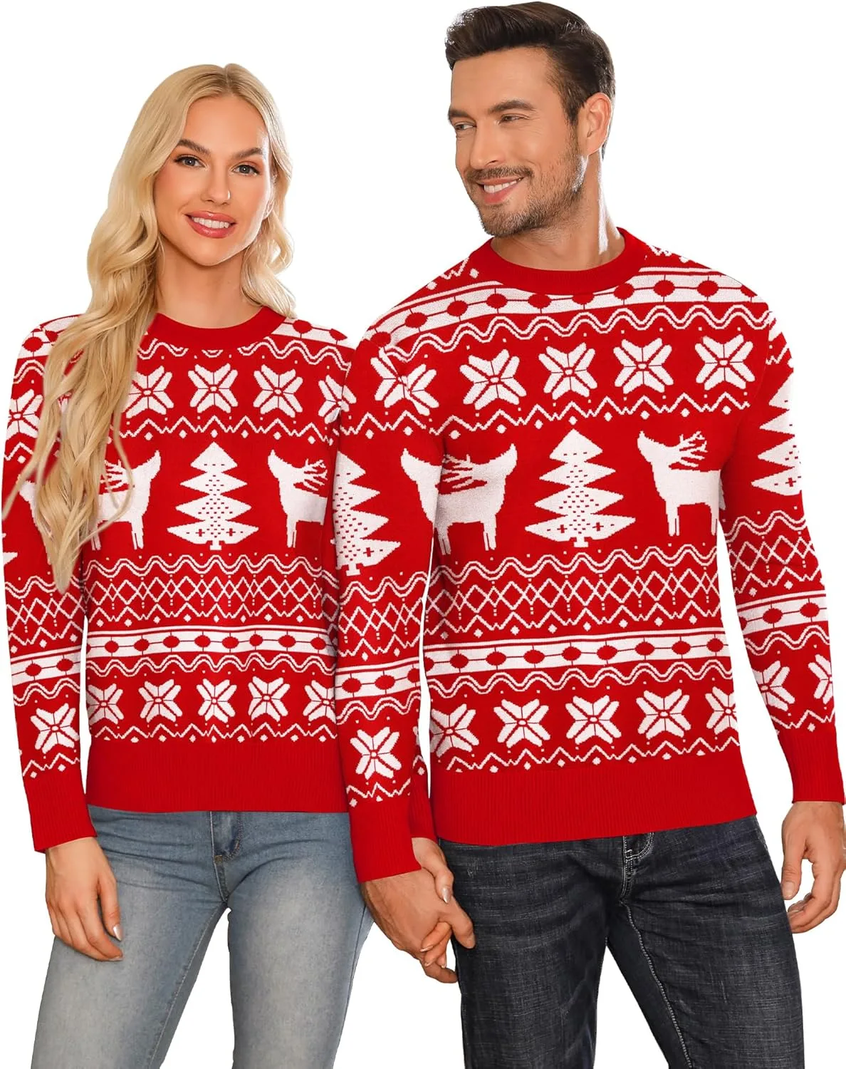 

LecGee парные рождественские свитера с оленями и снежинками