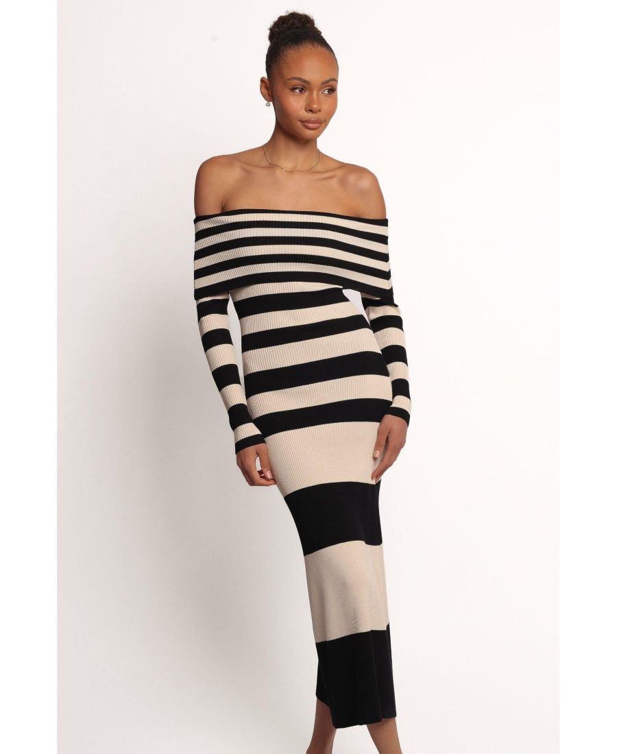 

Женское трикотажное платье Banks с открытыми плечами Petal and Pup, Black cream stripe