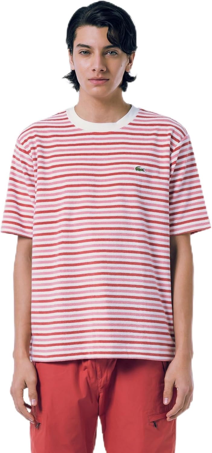 

Мужская футболка в полоску из высококачественной ткани Lacoste, розовый