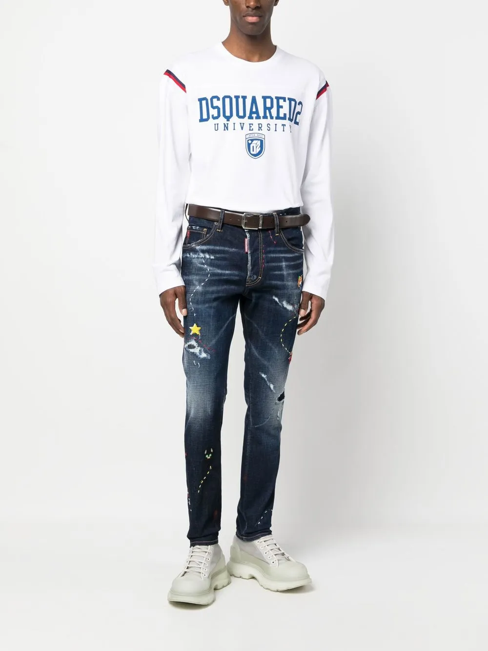 Футболка с длинным рукавом и принтом университета DSQUARED2, белый — фото 2