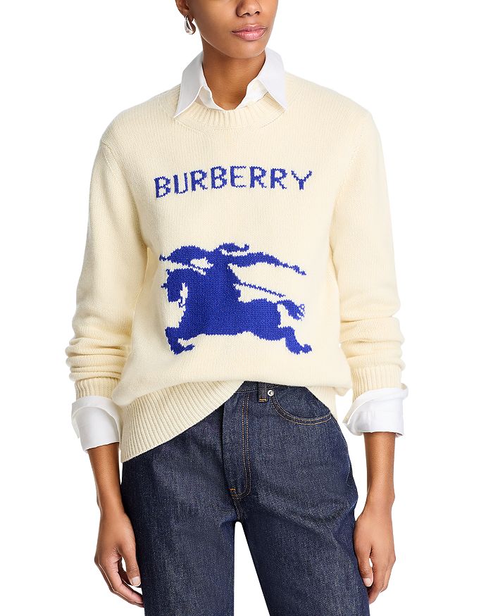 

Свитер с круглым вырезом из смеси шерсти Burberry, слоновая кость/кремовый