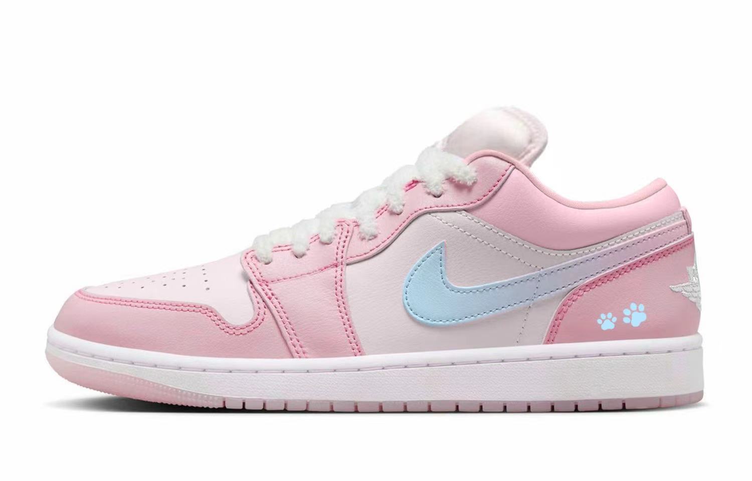 

Jordan Air 1 Blue Pink Meow Synthetic Leather Slip Resistant Abrasion Resistant Low top