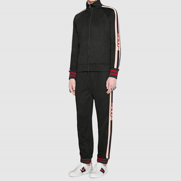 Куртка Gucci Technical Jersey Track Jacket, с молнией и полосками, классическая черная — фото 2