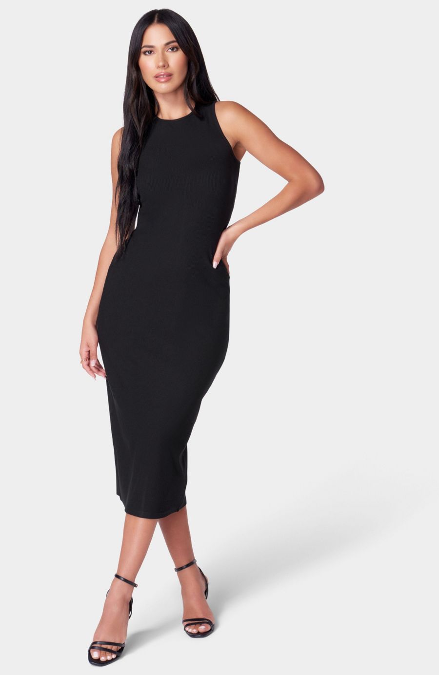 

Женское миди-платье без рукавов в рубчик Bebe, Black