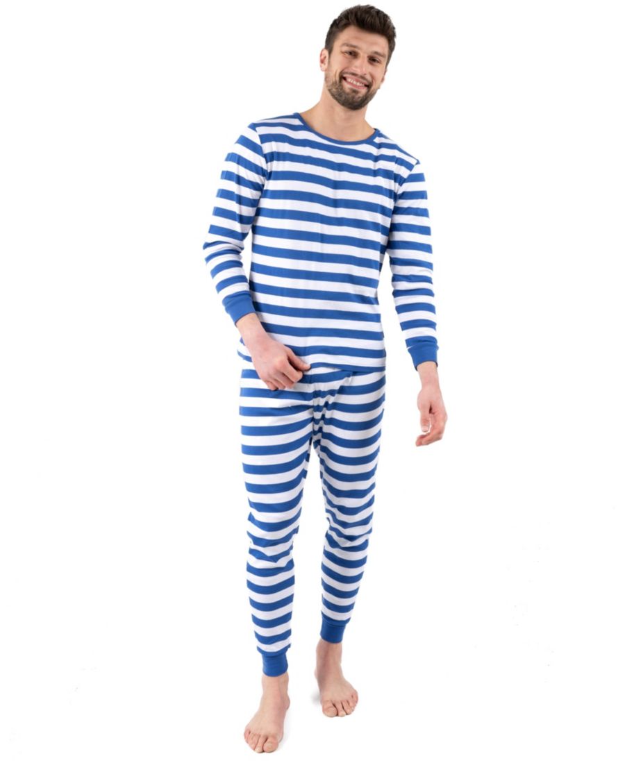 

Мужская хлопковая полосатая пижама из двух частей для отдыха Leveret, Blue & white