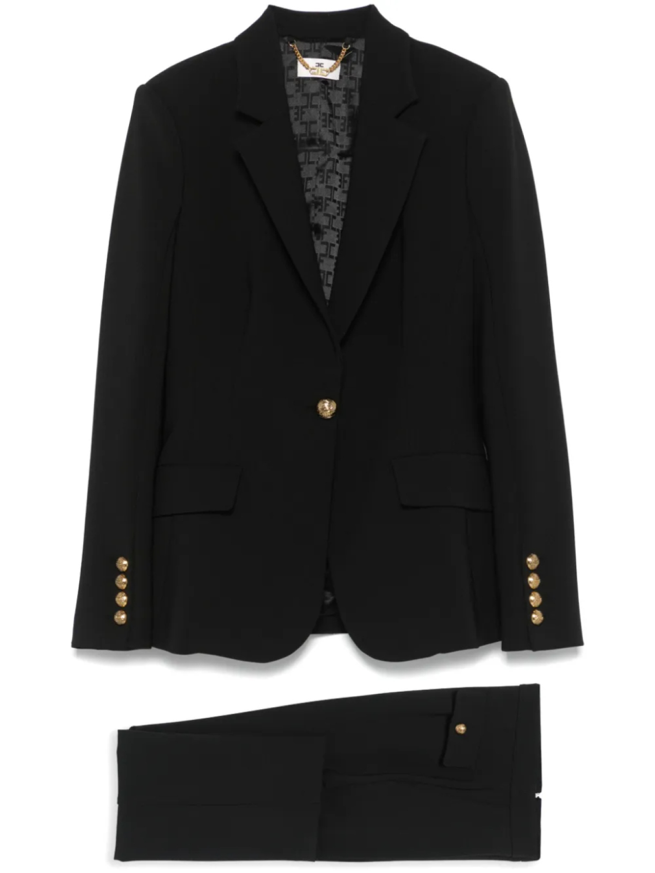 

Однобортный креповый костюм Elisabetta Franchi, черный