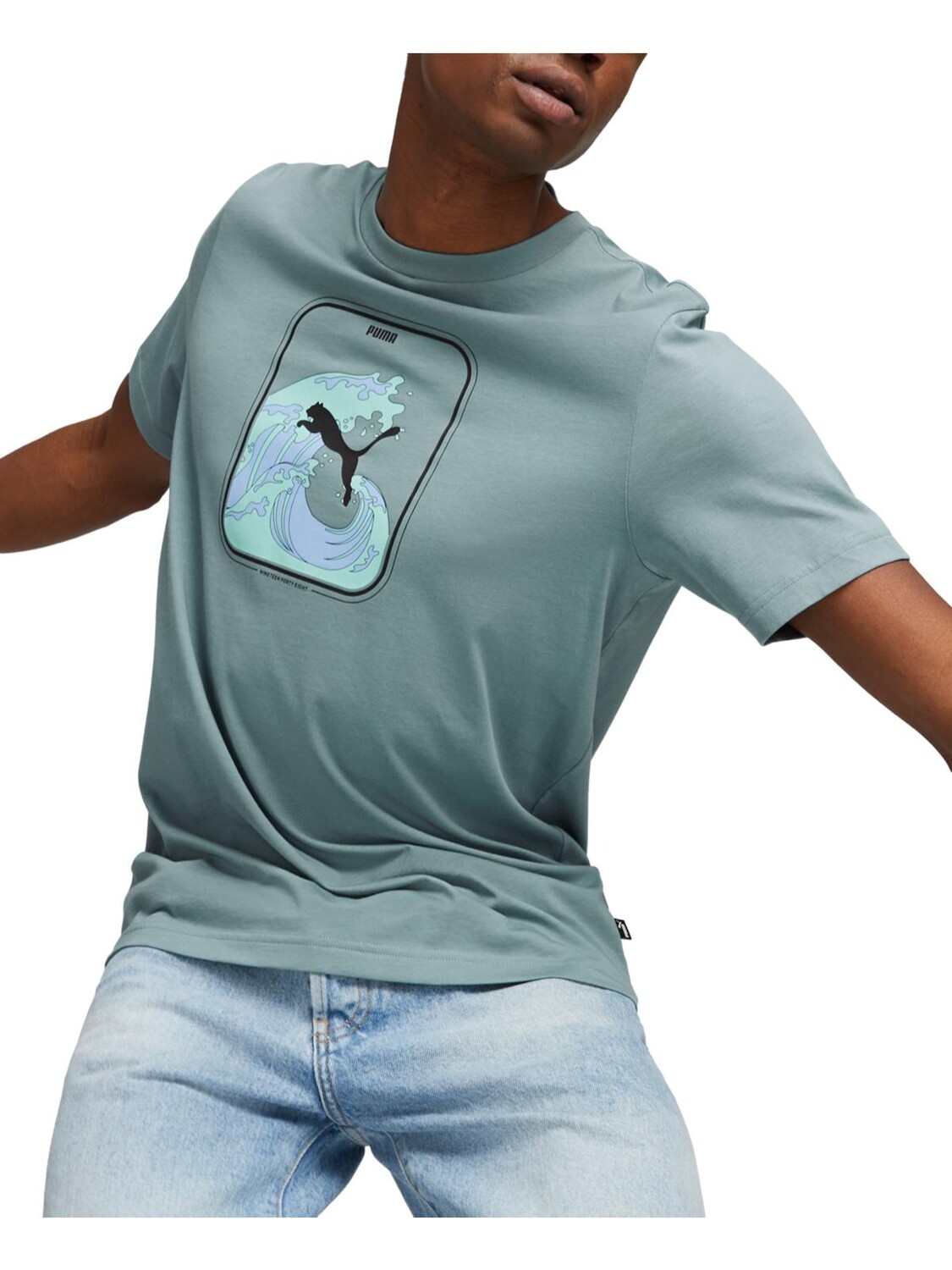 

Мужская трикотажная хлопковая футболка с рисунком Puma, цвет Adriatic