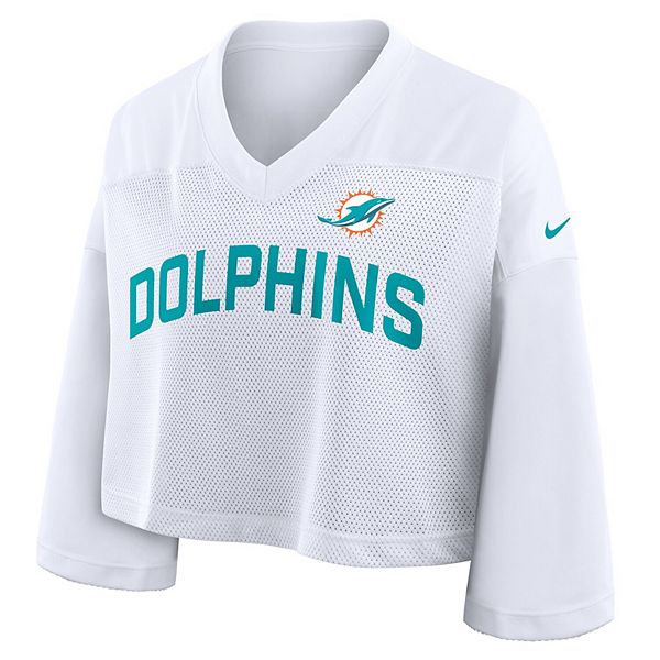 Женская белая футболка Miami Dolphins Primetime с укороченным кроем и сетчатыми вставками Dri-FIT Nike — фото 3