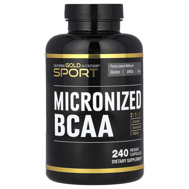 

California Gold Nutrition, Sport, микронизированные BCAA, аминокислоты с разветвленной цепью, 500 мг, 240 растительных капсул (250 мг в 1 капсуле)
