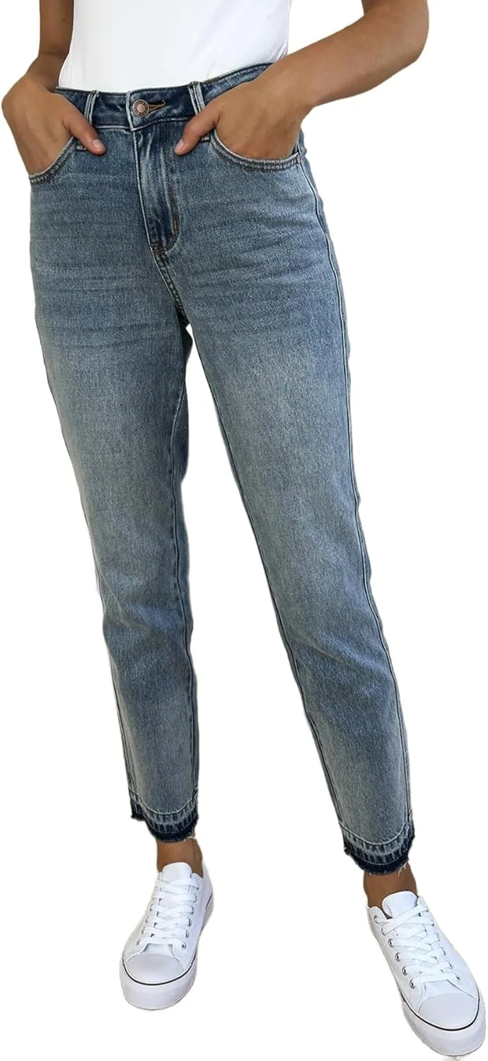 

Judy-B женские джинсы casual mid rise rigid magic release hem straight light blue Yanhoo