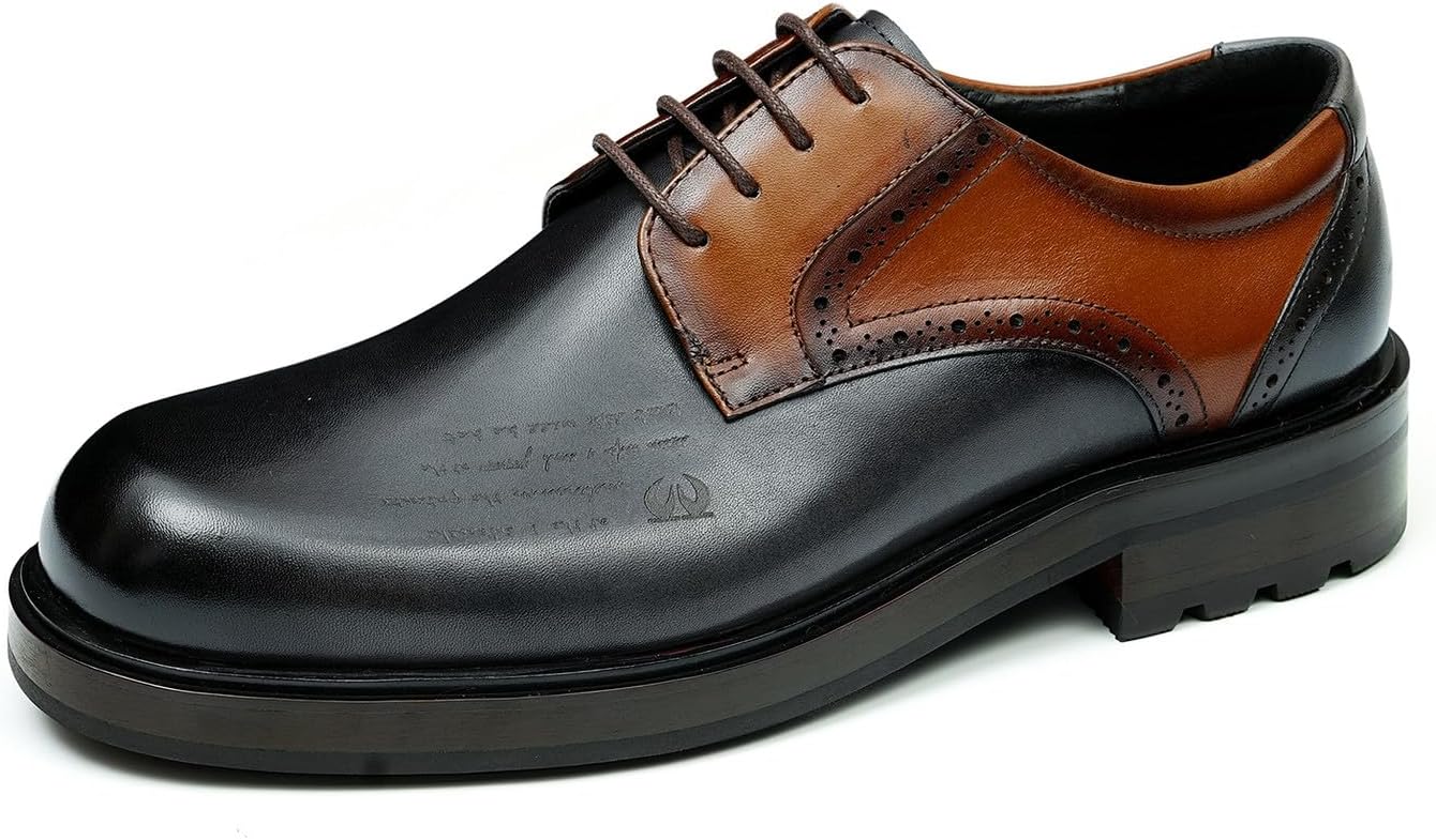 

Мужские туфли оксфорды дерби из натуральной кожи двух тонов, с простым носком, современные деловые туфли, модные туфли для вечеринок, свадеб, смокинга, делового и повседневного ношения, легкие и удобные Santimon, коричневый