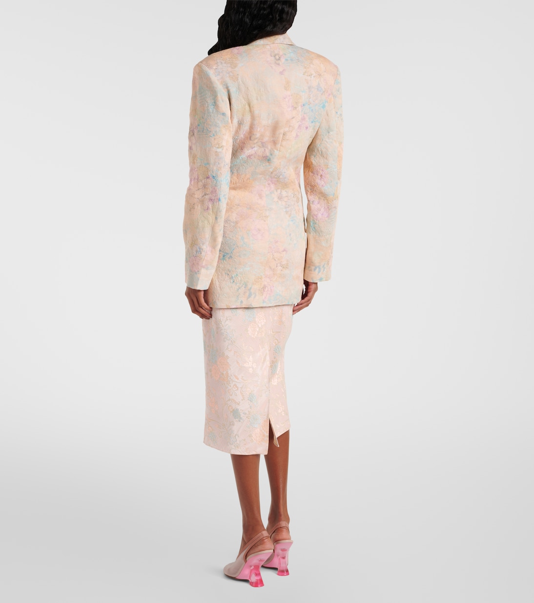 Жаккардовый блейзер с цветочным узором из льняной смеси Dries Van Noten, Lpink — фото 3