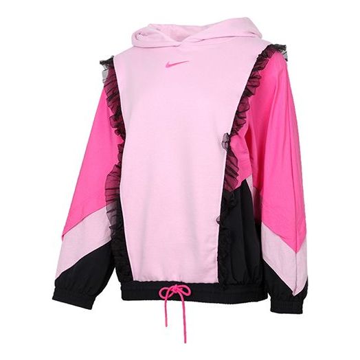 

Худи (WMNS) Nike Sportswear New Year Contrast Color Stitching Lace Fleece Lined Stay Warm Pullover Hoodie Light Pink
