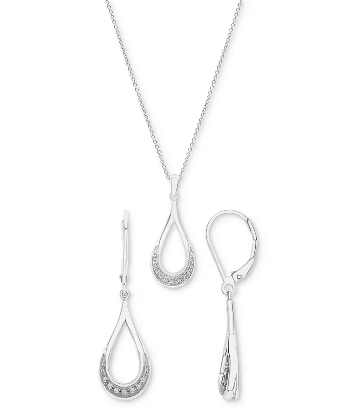 

Ожерелье из двух бриллиантовых подвесок в форме капли и соответствующие серьги-подвески (1/6 карата) из стерлингового серебра Macy's