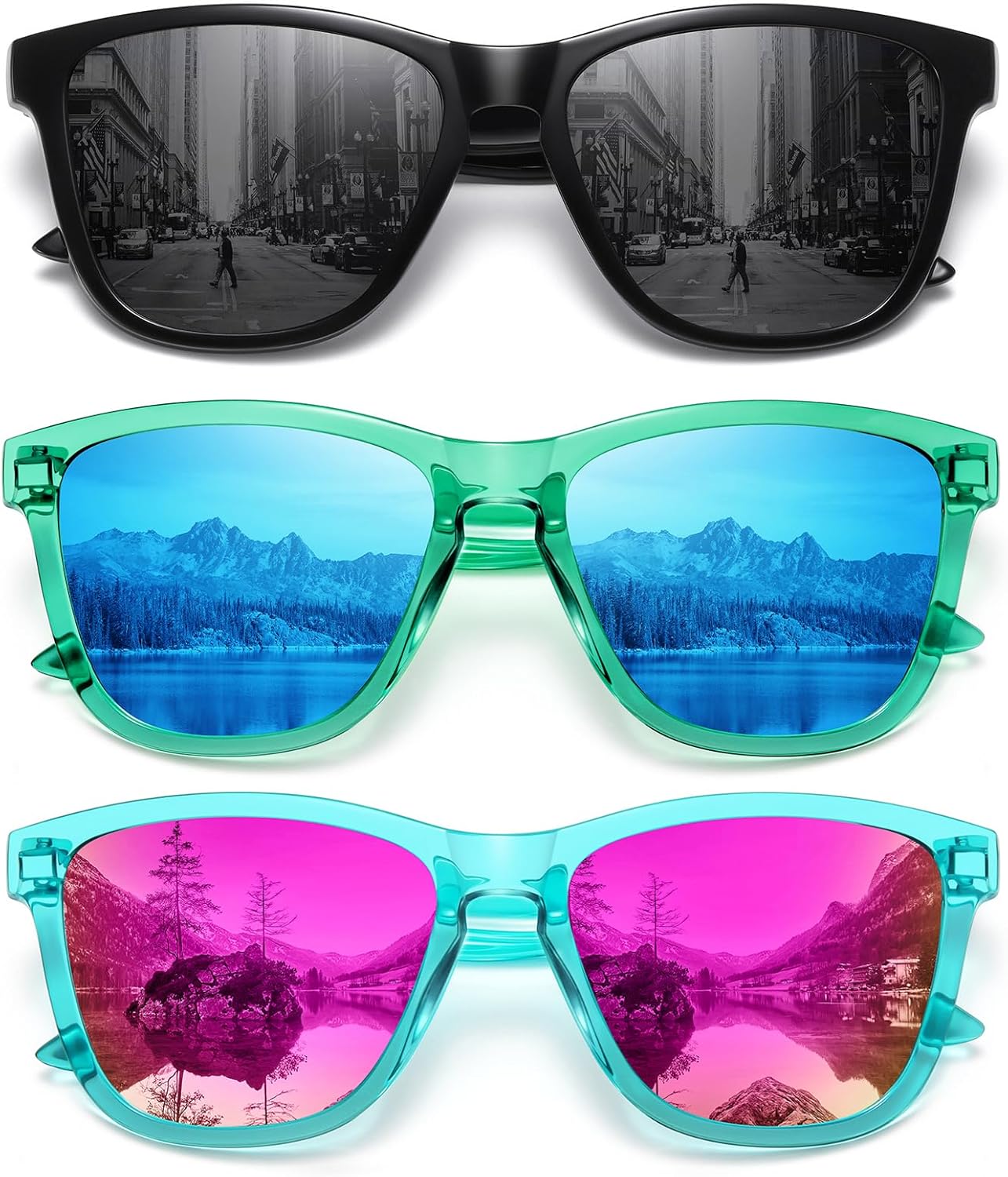 

Поляризованные солнцезащитные очки MEETSUN для женщин и мужчин, классический ретро-дизайнерский стиль, модные, защита UV400, 3 Pack Black + Green Blue Mirrored + Green Pink Mirrored