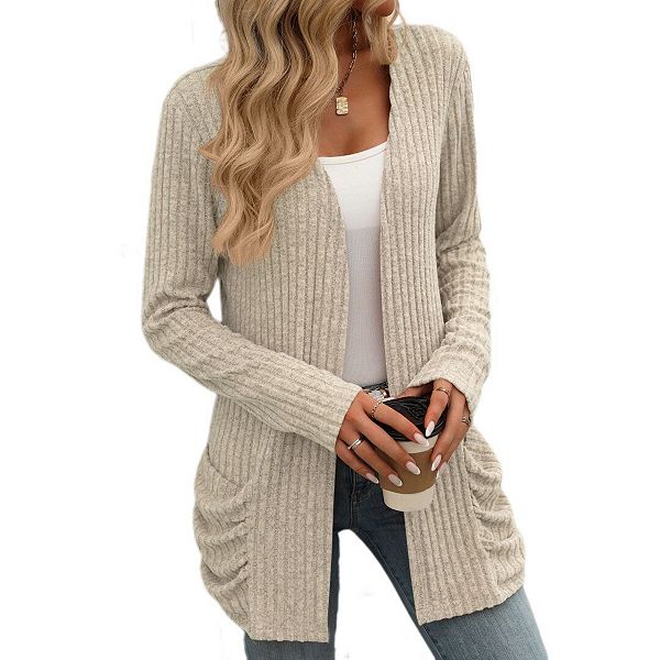 

Женский длинный кардиган с открытой передней частью, длинными рукавами и карманами Yesfashion, Apricot