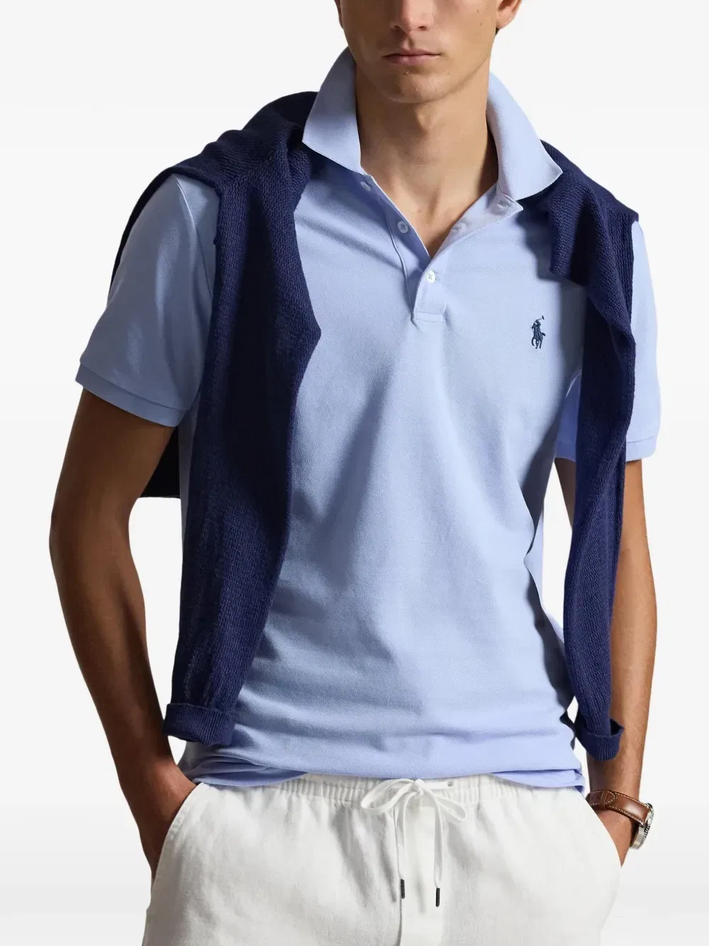 Рубашка-поло из эластичной сетки POLO RALPH LAUREN, синий — фото 3