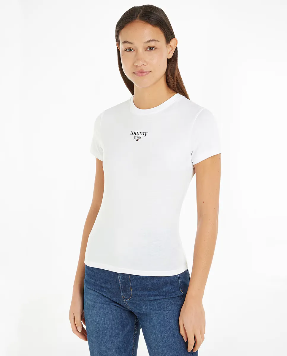 

Женская облегающая футболка с короткими рукавами Tommy Jeans, белый