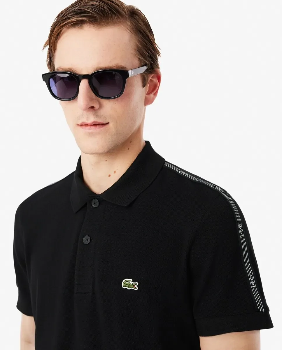 Lacoste Мужская полосатая футболка-поло с логотипом, прямой крой, черного цвета, с короткими рукавами — фото 3