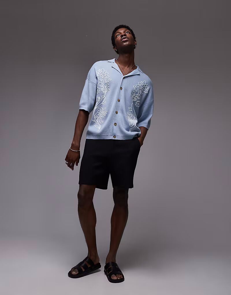 

Поло Topman Revere с двойной цветочной вышивкой синего цвета