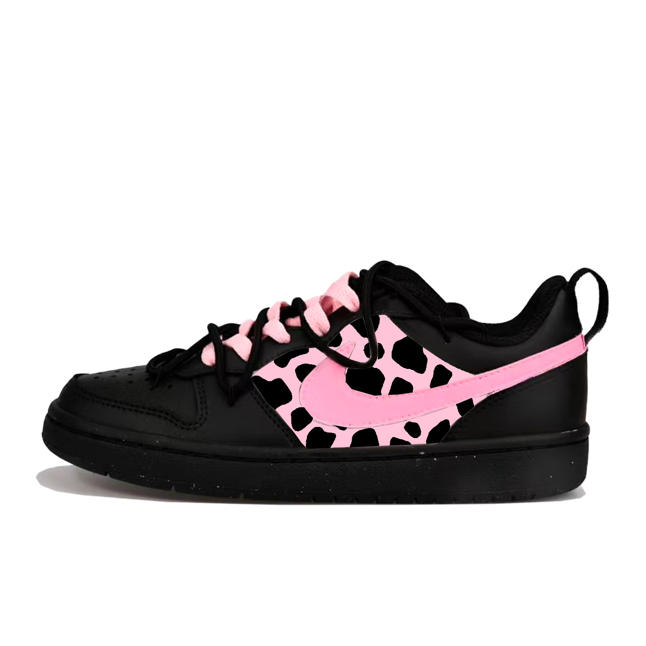 

Court Borough Pink Leopard Princess Slip Resistant низкие скейтерские кроссовки Black Pink детские Nike, черный/розовый