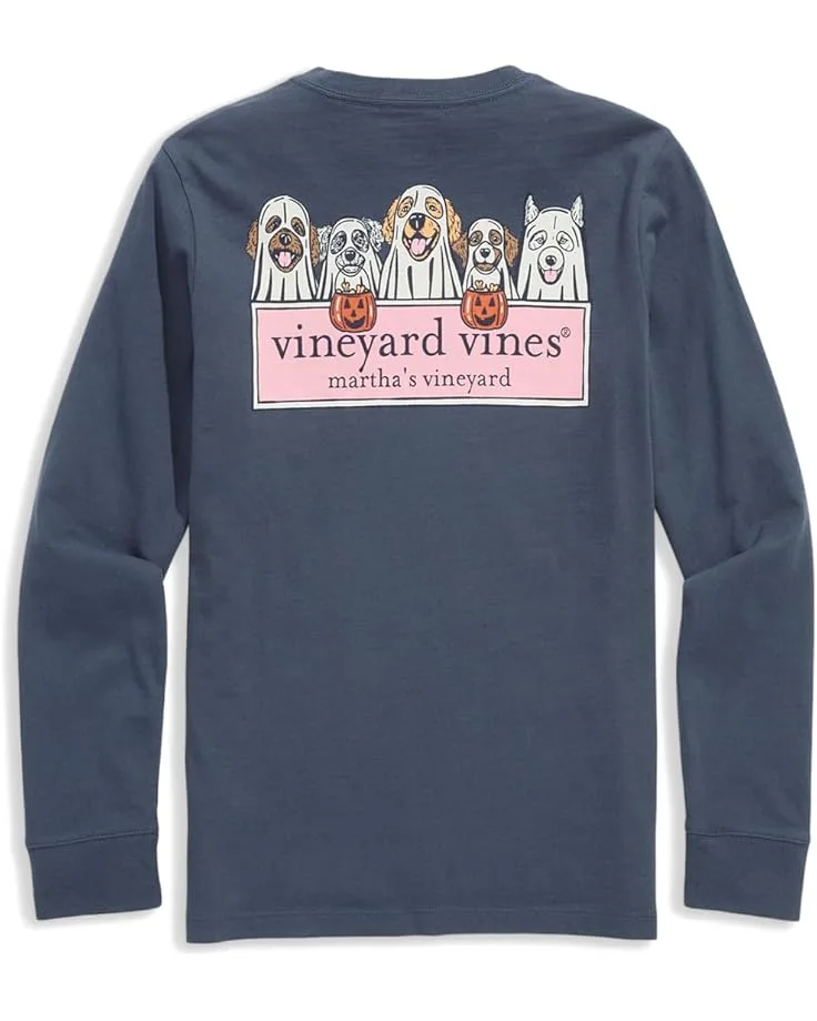 Футболка Vineyard Vines Kids Ghost Pups Logo Box Long Sleeve Pocket Tee (Little Kid/Big Kid), Blue Blazer — фото 2