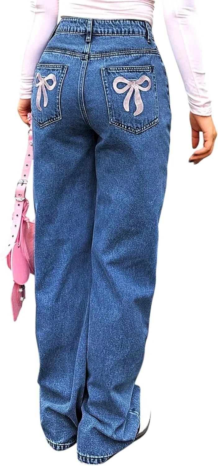 

Джинсы с вышивкой Bow для женщин Straight Leg EXPJEAS