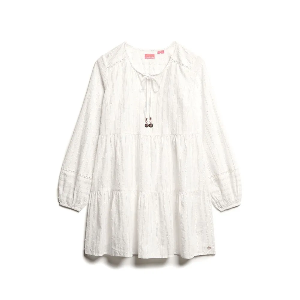 Рубашка с длинным рукавом Superdry Ibiza Tiered Lurex Mini, бежевый — фото 3