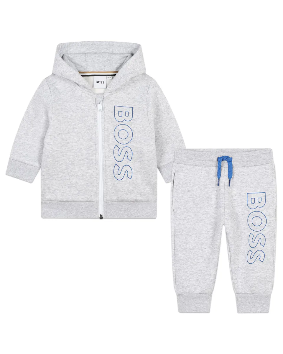 

Спортивный костюм для мальчика на молнии и капюшоне BOSS Kidswear, светло-серый