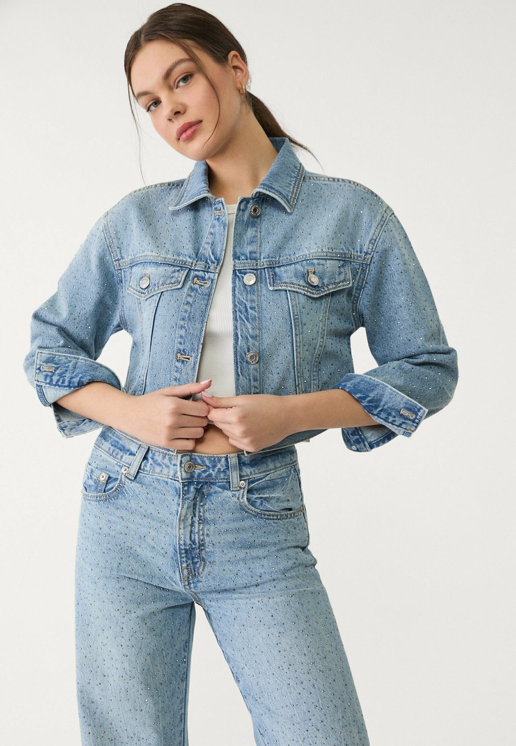 

Джинсовая куртка SHIMMER Stradivarius, цвет Blue Denim