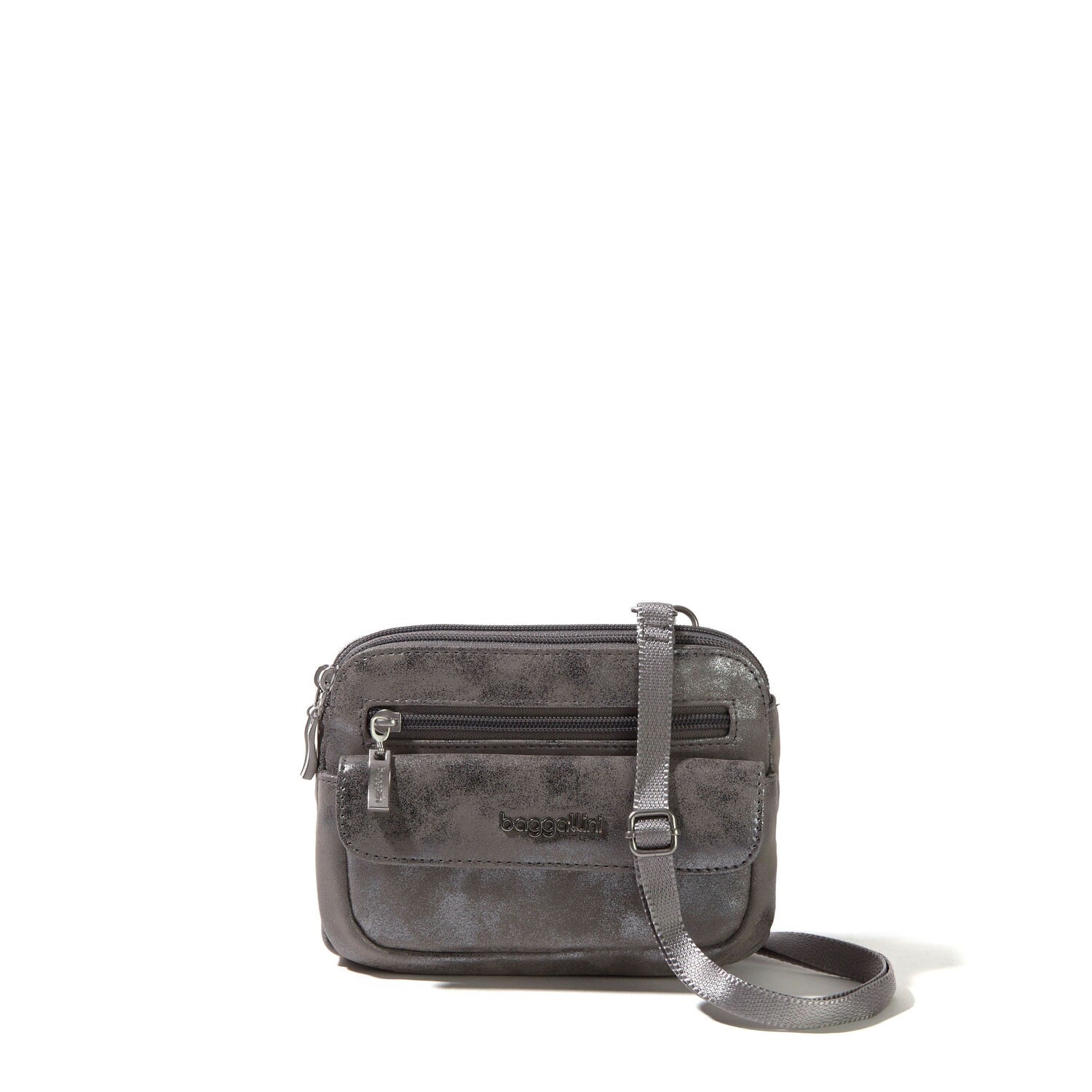 

Baggallini Женская мини-сумка через плечо Modern Everywhere, цвет Silver Metallic Vegan Suede