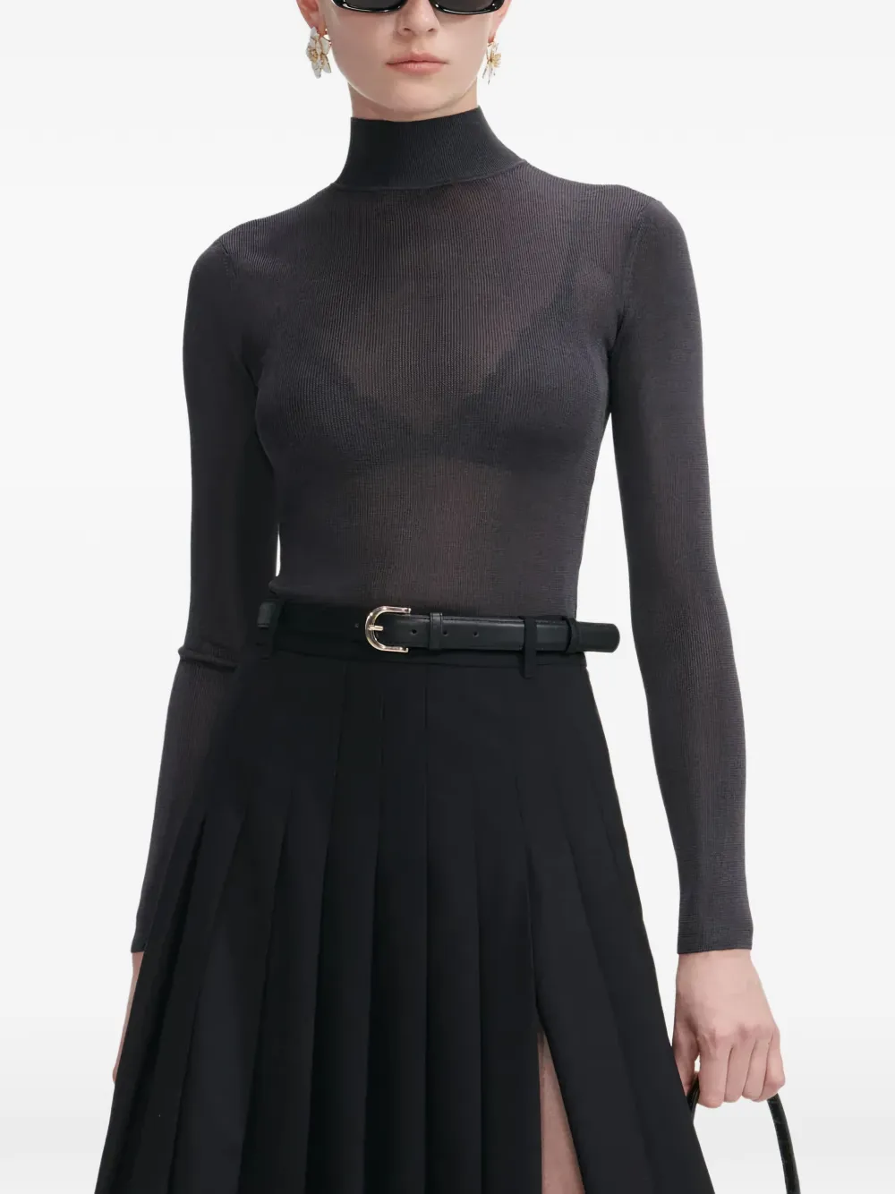 

Топ с высоким воротом и длинными рукавами Self-Portrait, черный