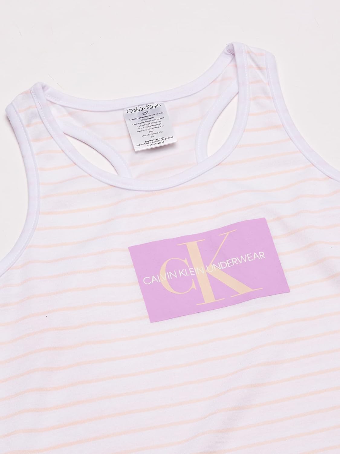 Пижамный комплект Calvin Klein для девочек: симпатичный топ и удобная блузка с короткими штанами, White Pink Stripe — фото 2