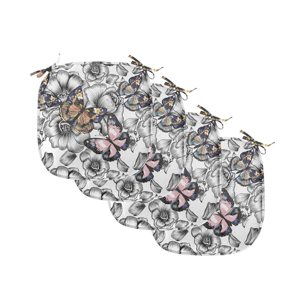 

Подушки на обеденный стул ABAKUHAUS Butterfly, животное летнего сезона, декоративная водонепроницаемая подушка с ремнями для кухонных сидений, 40 см x 40 см — упаковка из 4 шт., бледно-розовый, оранжевый, черный