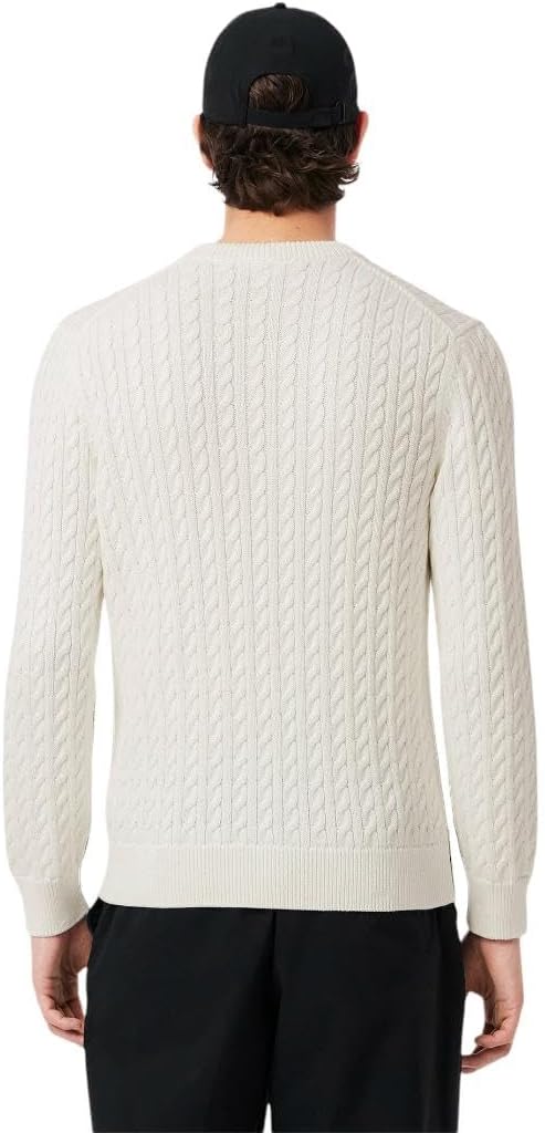Свитер Lacoste мужской, Regular Fit, с круглым вырезом, длинным рукавом и косой вязкой, белый/зеленый — фото 3