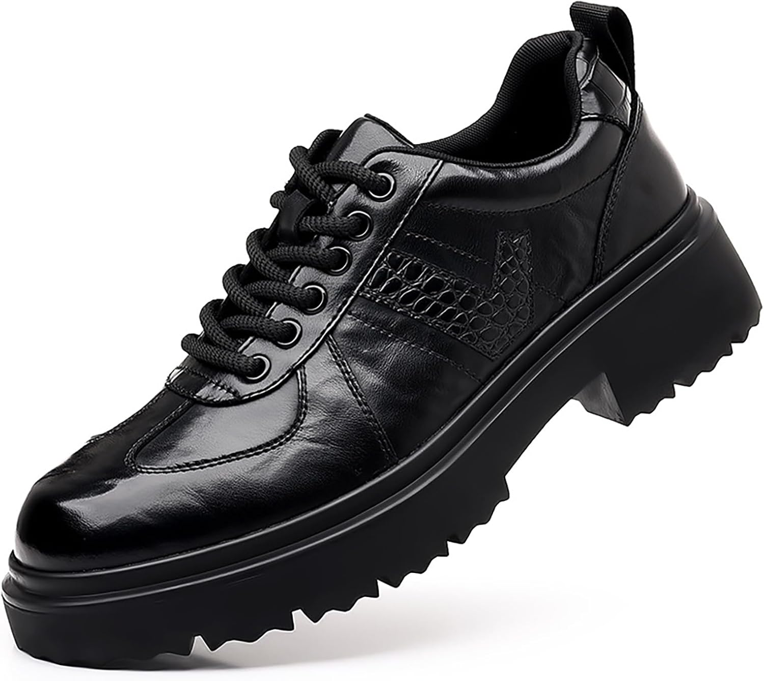 

Мужская кожаная шнуровка на шнуровке, туфли Oxford с толстой подошвой, комфортная ручная работа с круглым носком, не скользящая мягкая форма платья для вождения, бизнес-офис Faglkak, черный
