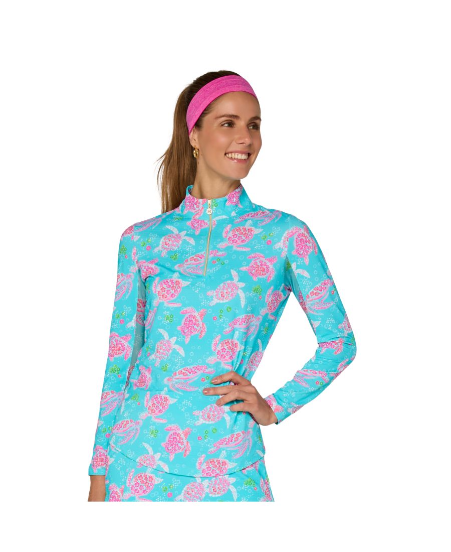 

Топ с длинными рукавами и воротником-стойкой от G Lifestyle G Lifestyle Clothing, Carib. Turq turtle