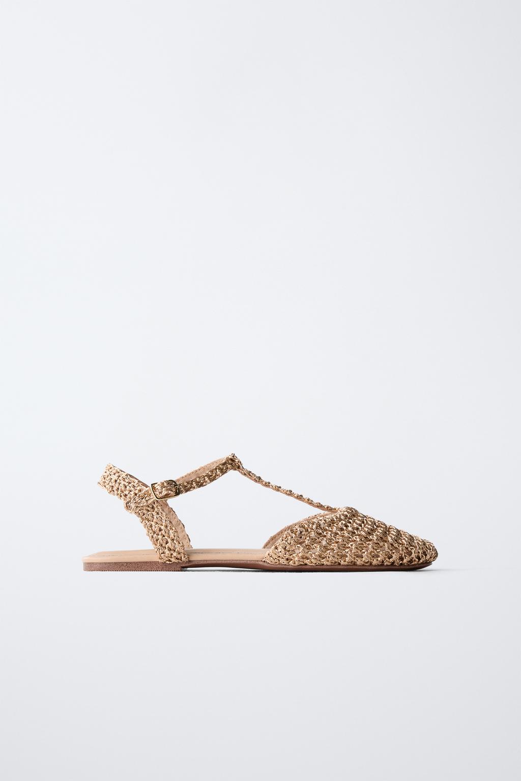 

Плетеные туфли-рогатки ZARA, золотой