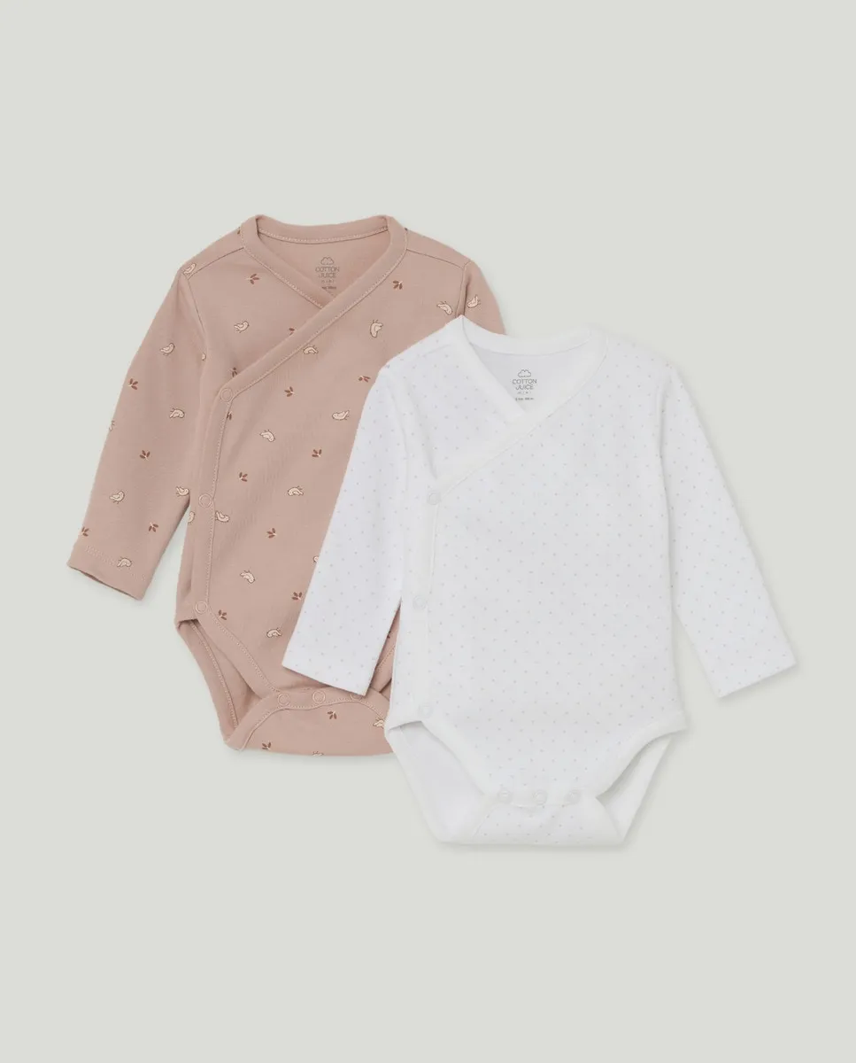 

Пакет из двух боди для новорожденных с длинным рукавом Cotton Juice, розовый